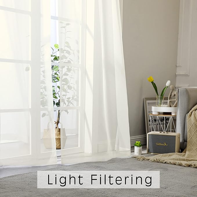 Ivory Sheer Curtains 84 Inch Length 2 Panels