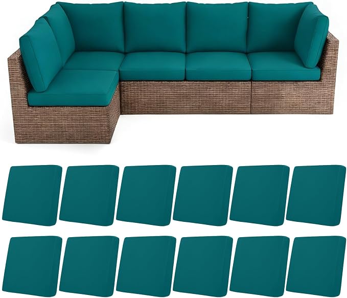 HEBE Outdoor Cushion Covers 12 Pcs, Stretch Patio Sofa Couch Cushion Cover |