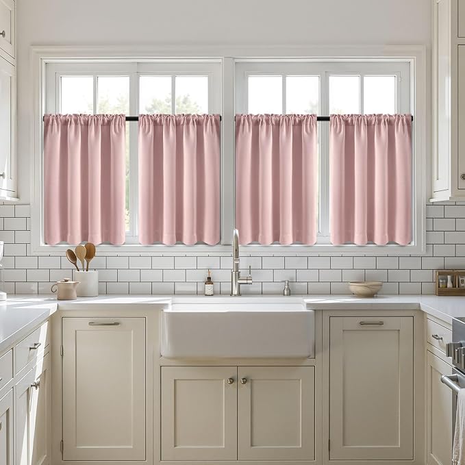 MIULEE Set of 4 Light Pink 45 Inch Short Blackout Kitchen Window Curtains |