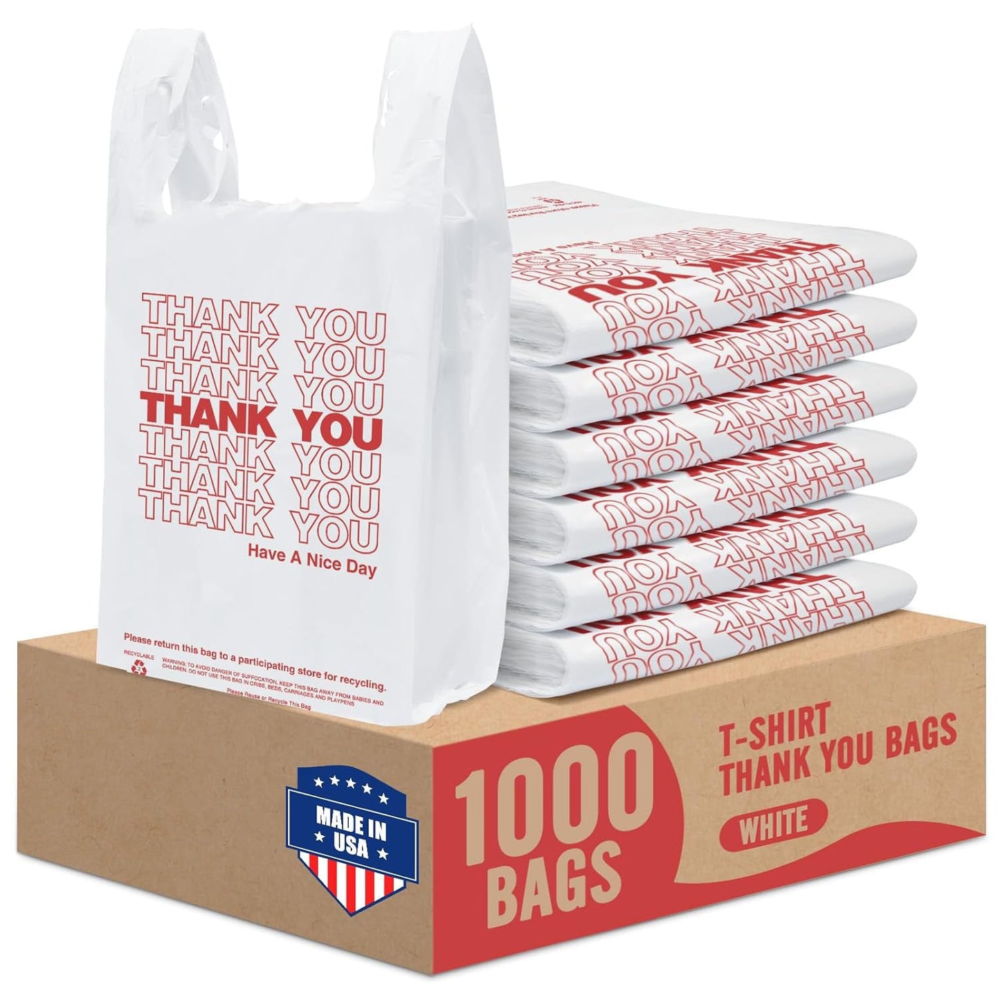11.5x6.5x21“  0.47mil Thank You Plastic Bags 1000 Count Wholesale