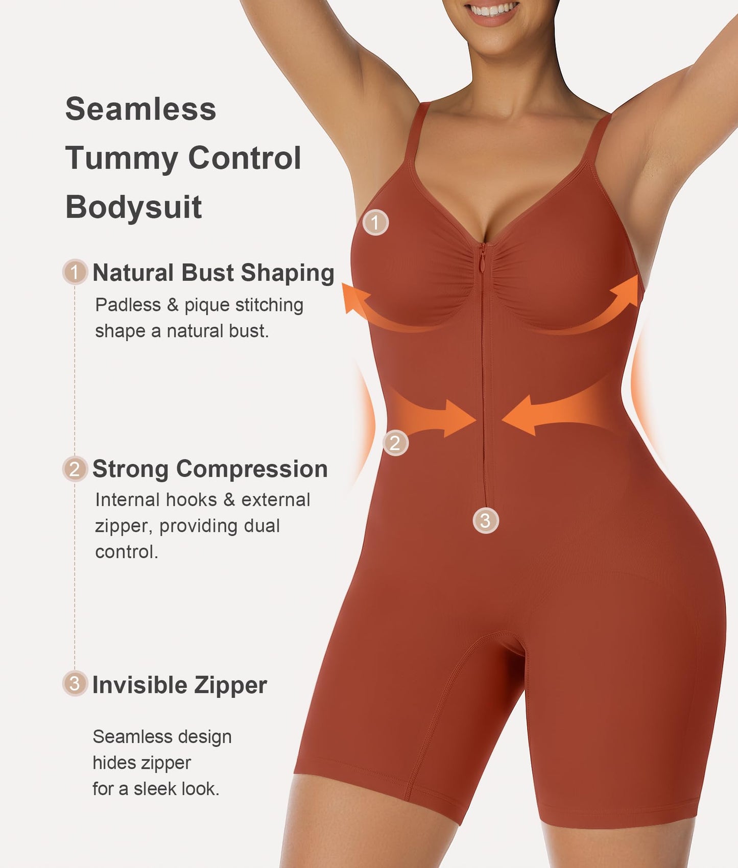 SHAPERX Women's Shapewear Bodysuit Tummy Control Seamless Zip-Up Body Shaper Waist Defining Silhouette