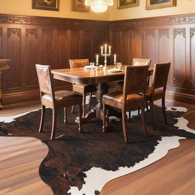 Faux Cowhide Rug, Animal Cow Hide Rug, 4.6 x 5.2 Ft Black and Brown | Premium