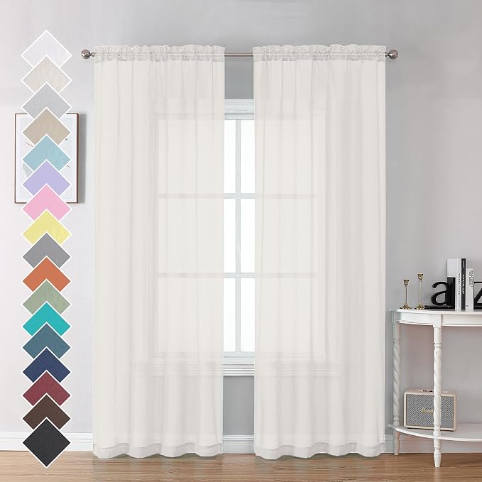 Ivory Sheer Curtains 84 Inch Length 2 Panels