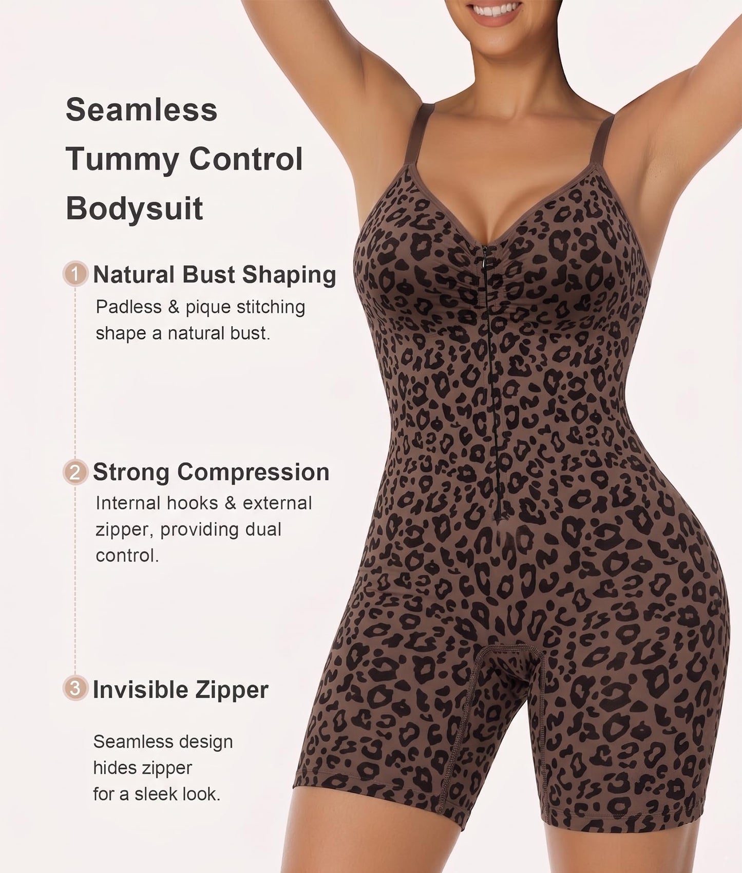 SHAPERX Women's Shapewear Bodysuit Tummy Control Seamless Zip-Up Body Shaper Waist Defining Silhouette