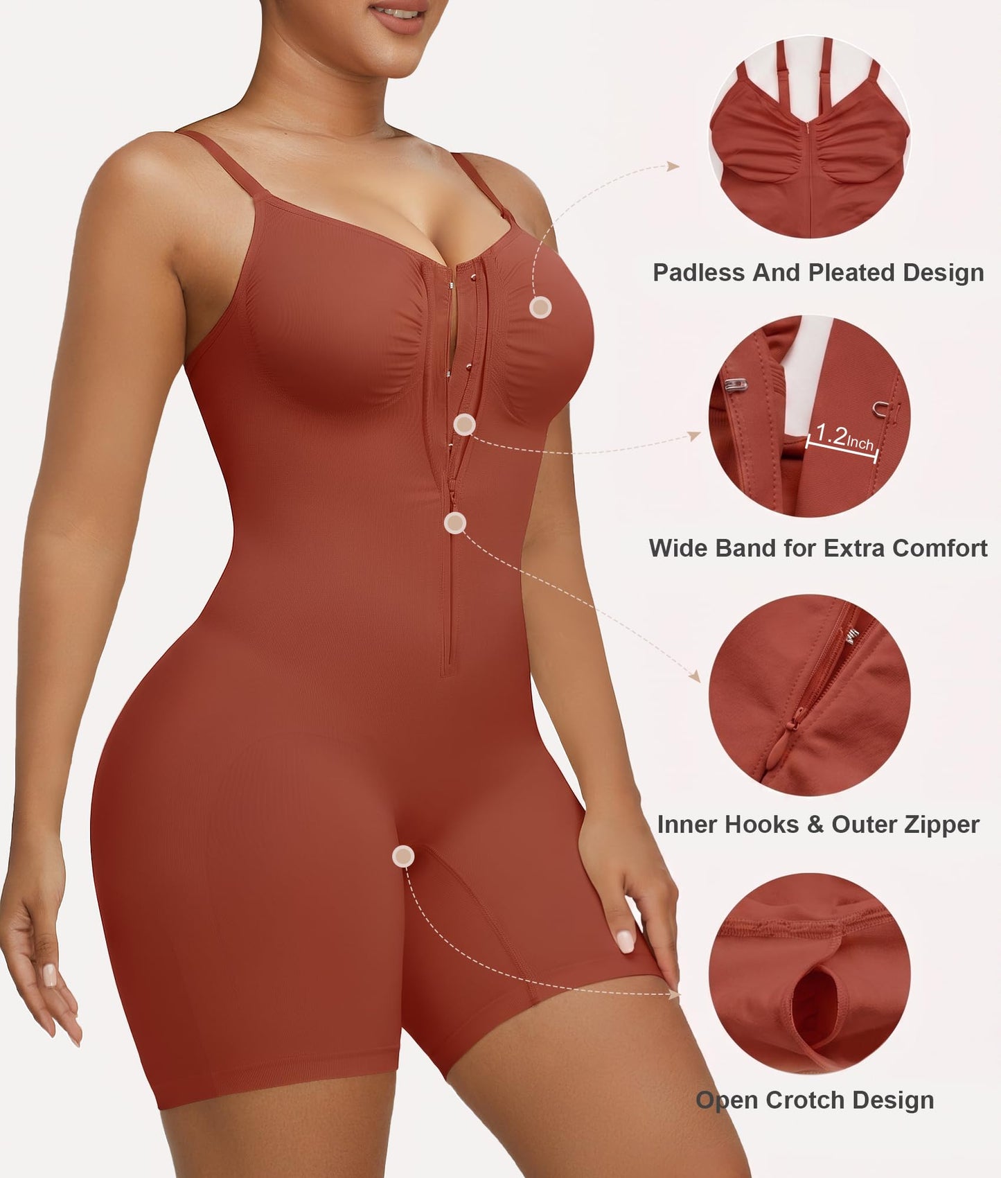 SHAPERX Women's Shapewear Bodysuit Tummy Control Seamless Zip-Up Body Shaper Waist Defining Silhouette