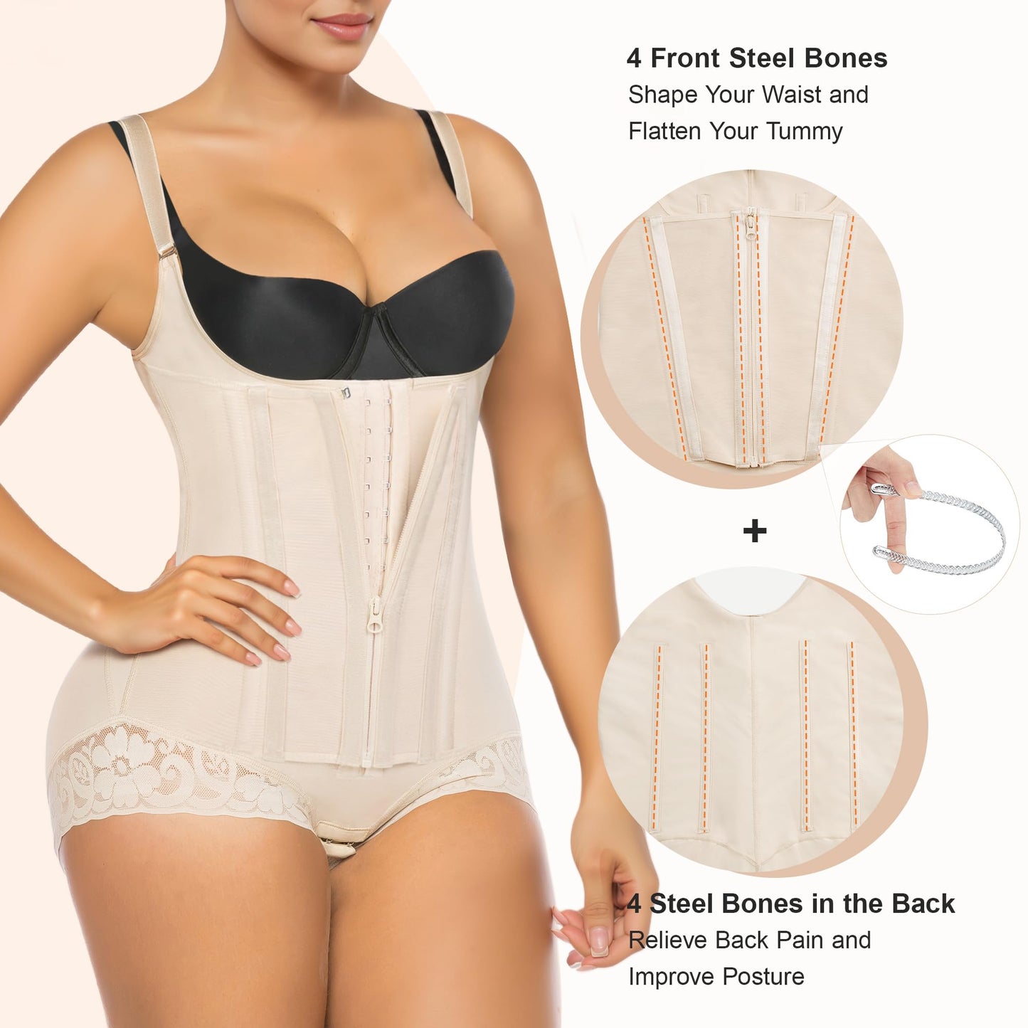 SHAPERX Women's Fajas Colombianas Tummy Control Shapewear Body Shaper with Steel Boned Support