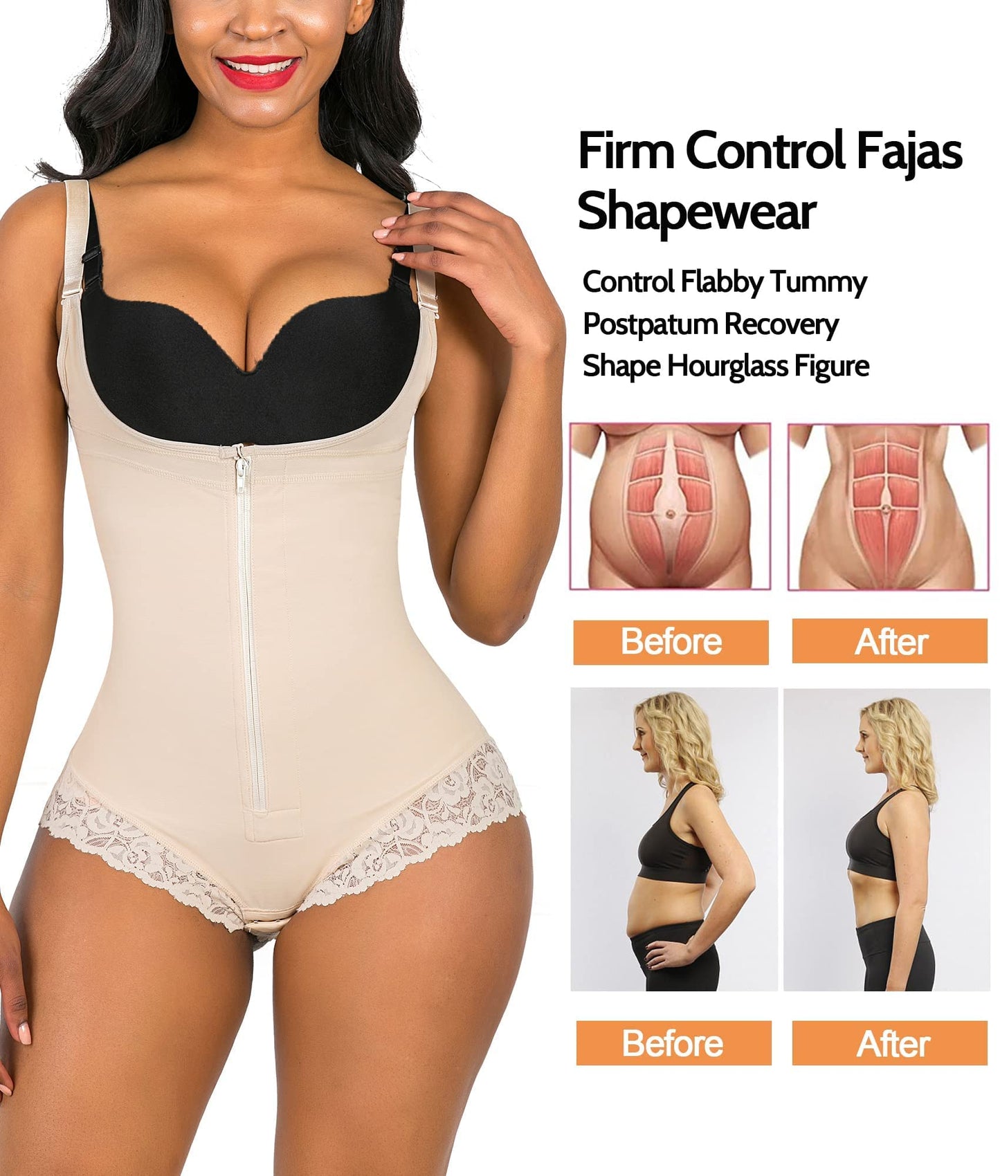 SHAPERX Women's Fajas Colombianas Shapewear Postpartum Tummy Control Body Shaper Girdles Compression Garment