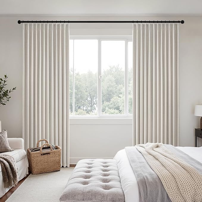 MIULEE Birch Pinch Pleated 100% Blackout Linen Curtains 40x90 Inches | Room
