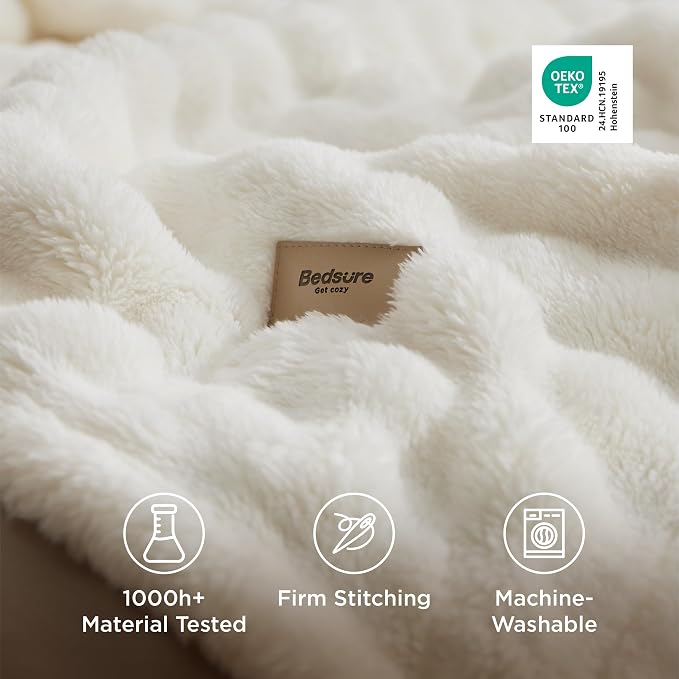 Bedsure Queen Size Blanket 3D Fleece Bubble Queen Blankets