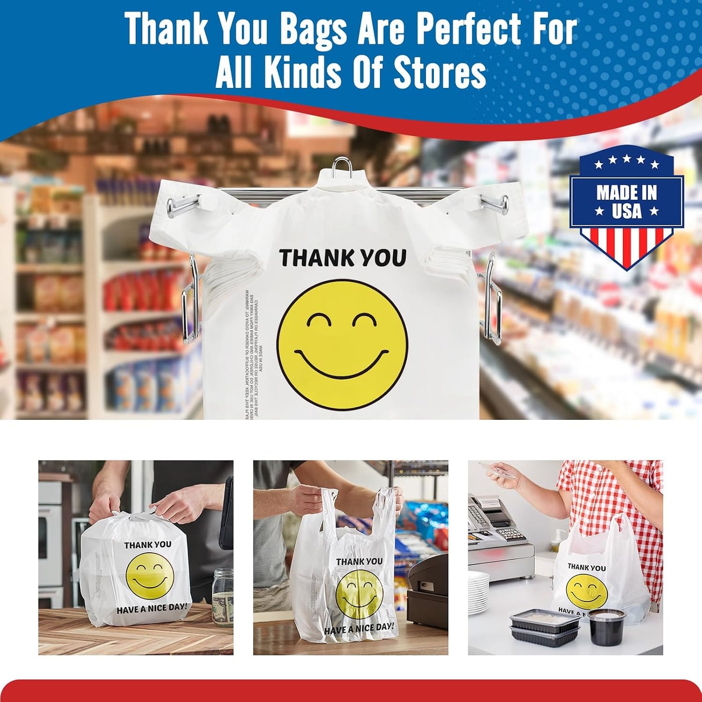 11.5x6.5x21“ 0.47mil Happy Smiling Face Plastic Bags | 1000 Counts Wholesale