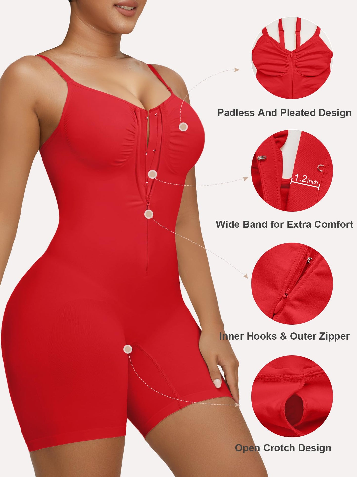 SHAPERX Women's Shapewear Bodysuit Tummy Control Seamless Zip-Up Body Shaper Waist Defining Silhouette
