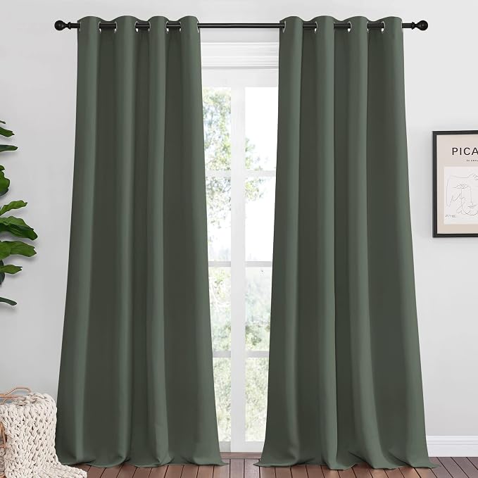 NICETOWN Dark Mallard Blackout Draperies Curtains, 55 inches Wide by 102 inches