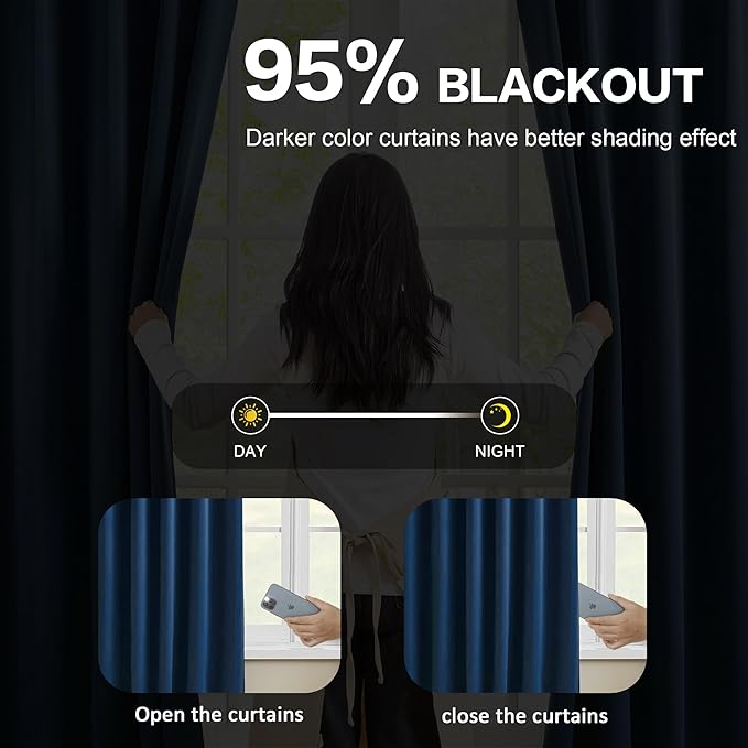 Navy Blackout Curtains 72 Wide x 105 inch Long 2 Panels