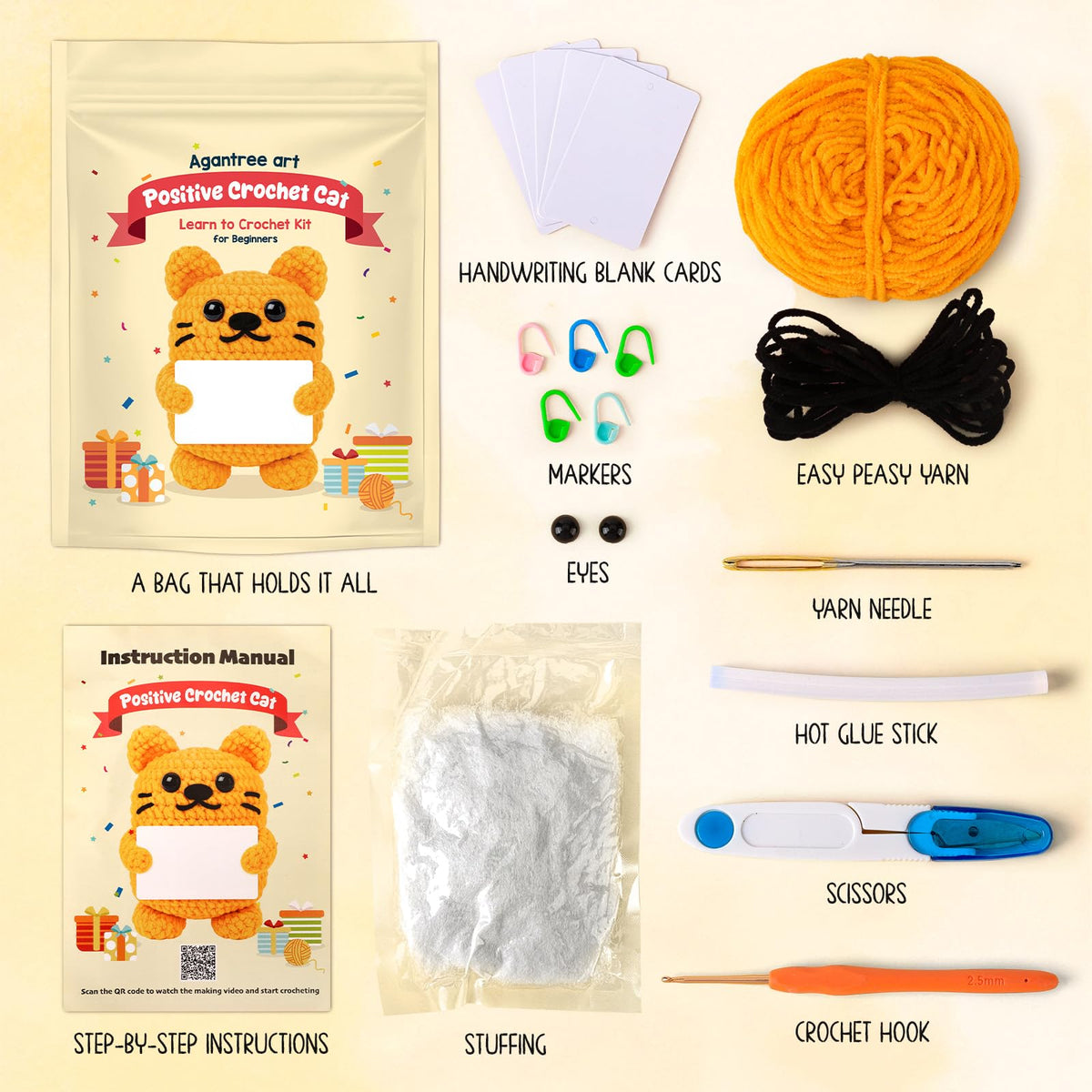 Agantree Art Positive Crochet Cat Beginner Kit
