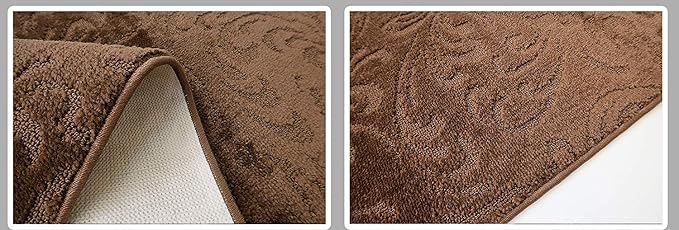 Custom Length Hallway Runner Rug, Slip Resistant, Floral Brown, 26 Inch X 3 feet
