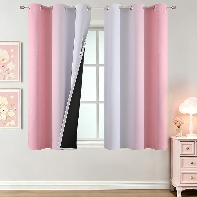 Pink and Greyish White Ombre Blackout Curtains