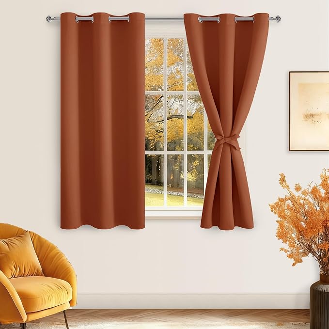 Blackout Curtains for Bedroom, Burnt Ochre, 38 x 54 Inch, 2 Panels | Thermal