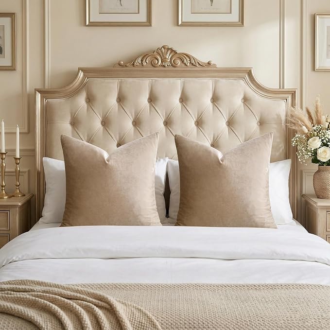 GIGIZAZA Taupe Velvet Pillow Covers 24x24 Decorative Pillows Pack of 2 |