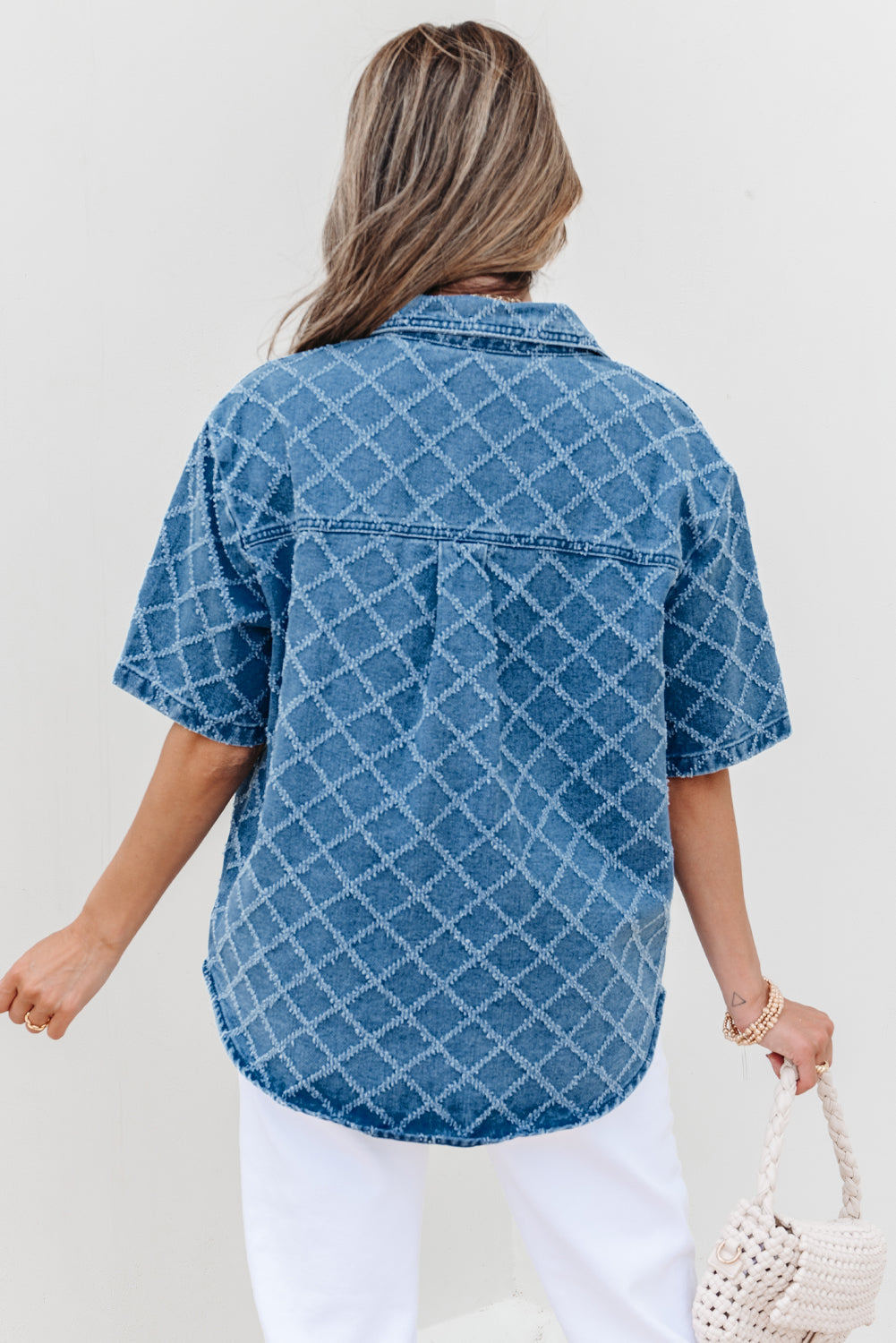 Violette Checkered Textured Short Sleeve
