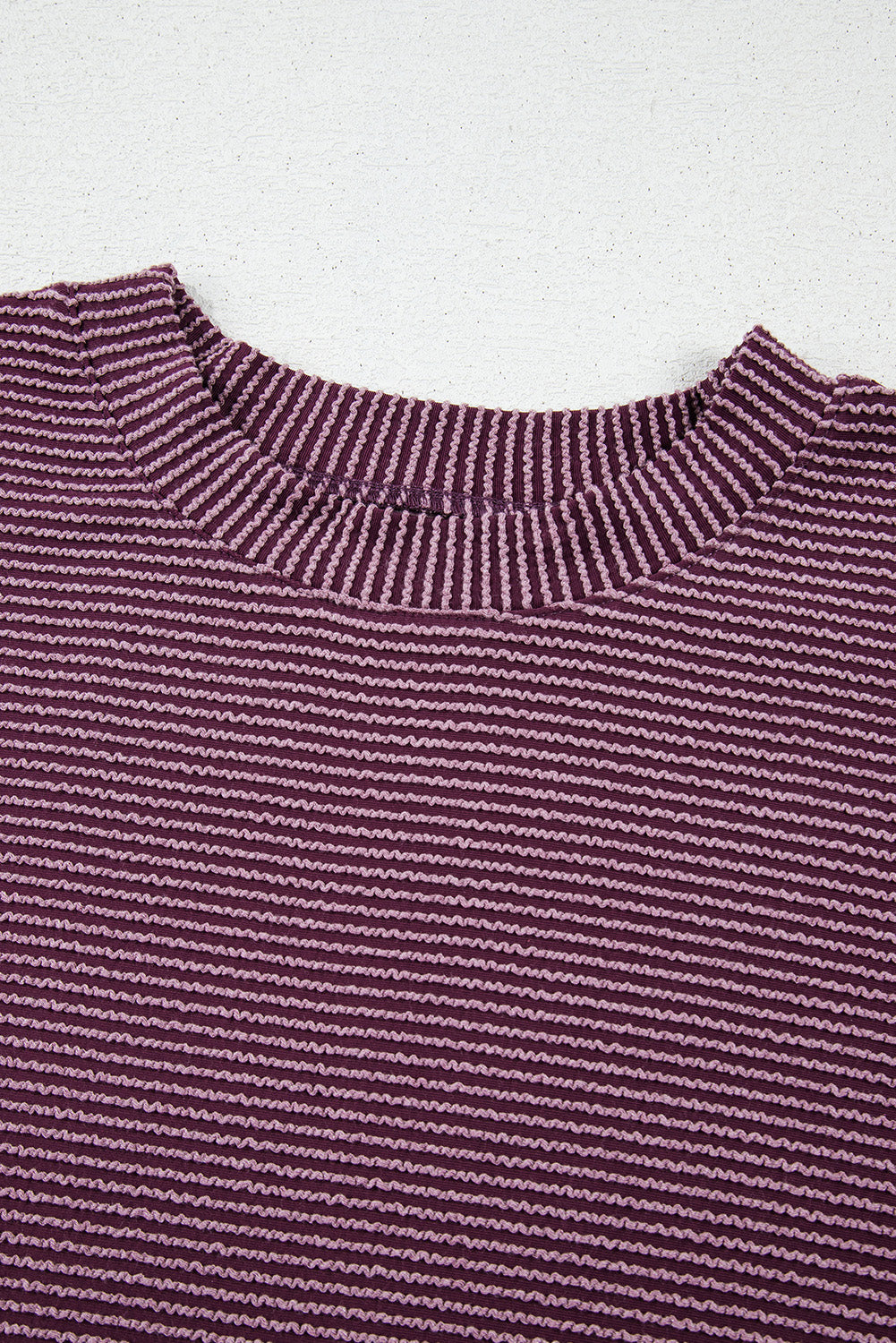Solid Corded Knit Mock Neck T-Shirt