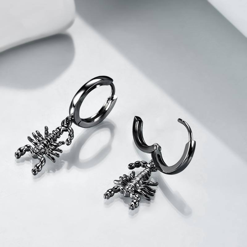 Sterling Silver Scorpion Hanging Clip On Hoop Earrings