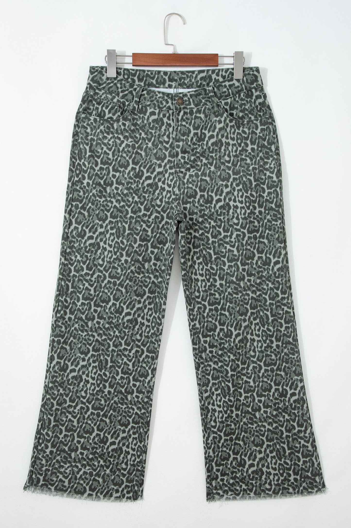Leopard Frayed Edge High Waist Wide Leg Jeans