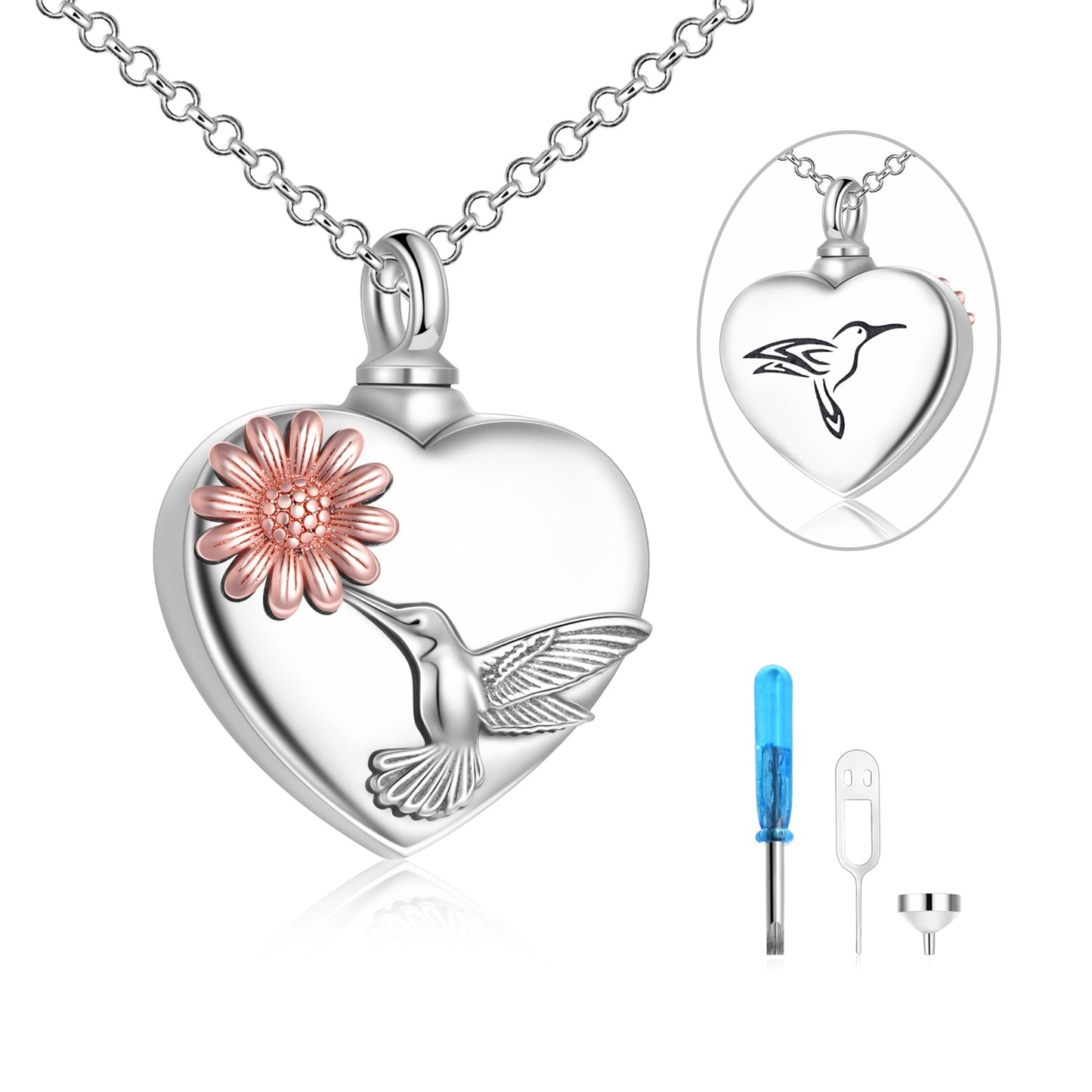 Hummingbirds Necklace Sterling Silver Sunflower Memorial Necklace Jewellery