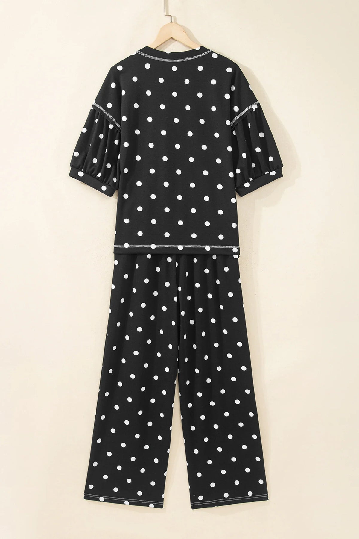 Polka Dot 3/4 Sleeve Top & Elastic Waist Pants Set
