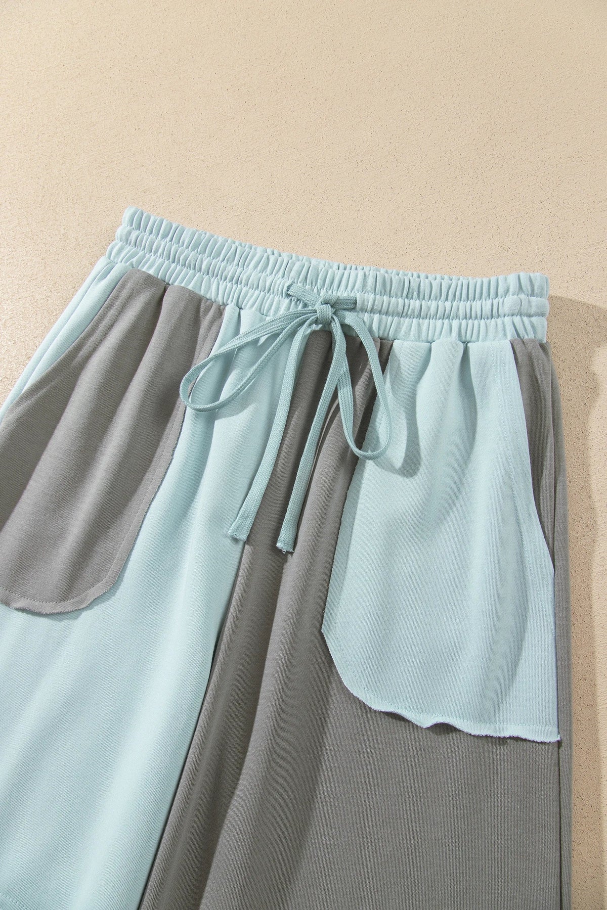 Colorblock Raw Seam Drawstring Wide Leg Pants
