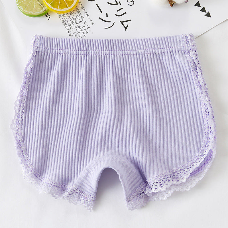 Anti-Exposure Crotch-Lined Pure Cotton Lace Summer Girls Safety Pants