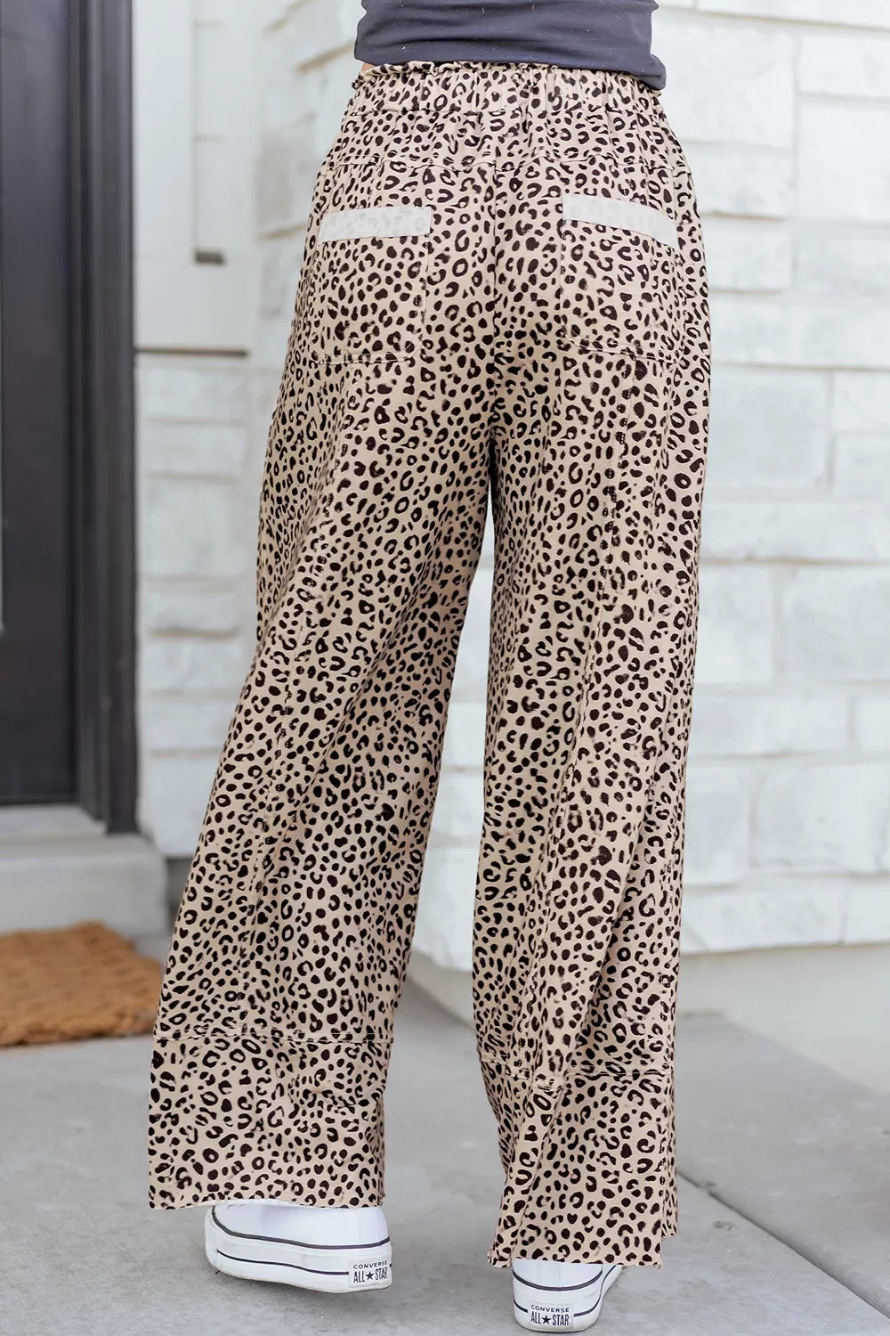 Leopard Print Wide-Leg Pants with Drawstring
