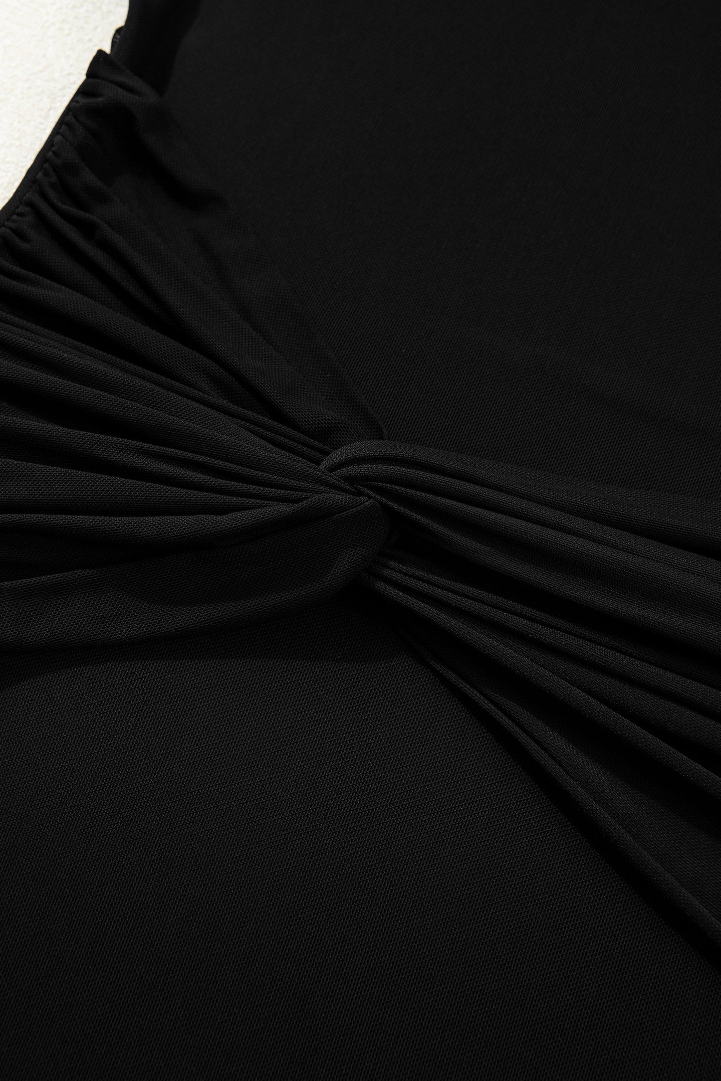Solid Mesh Knotted Waist Side Slit Midi Dress