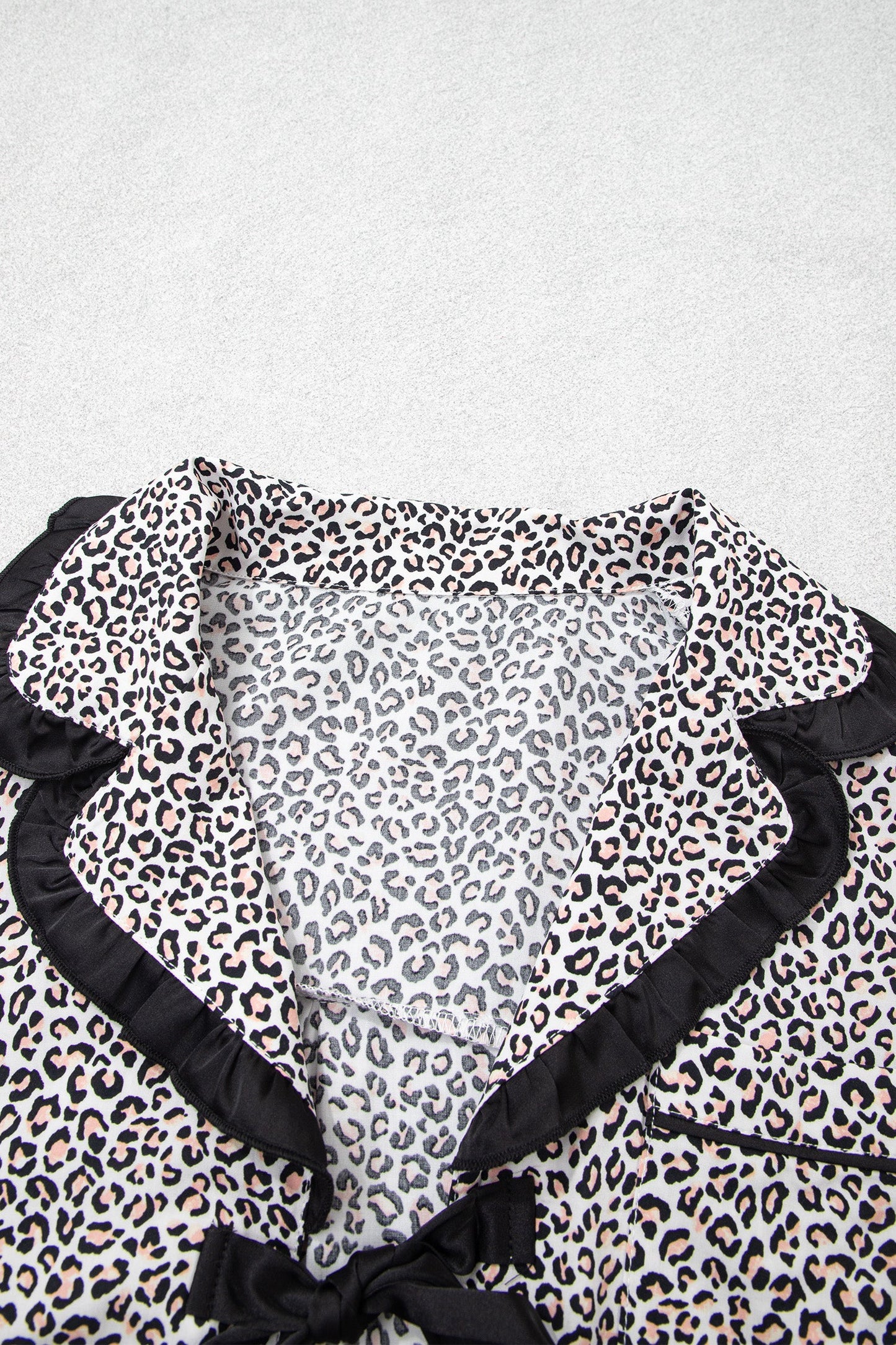 Leopard Bow Long Sleeve Top & Pants Pajama Set