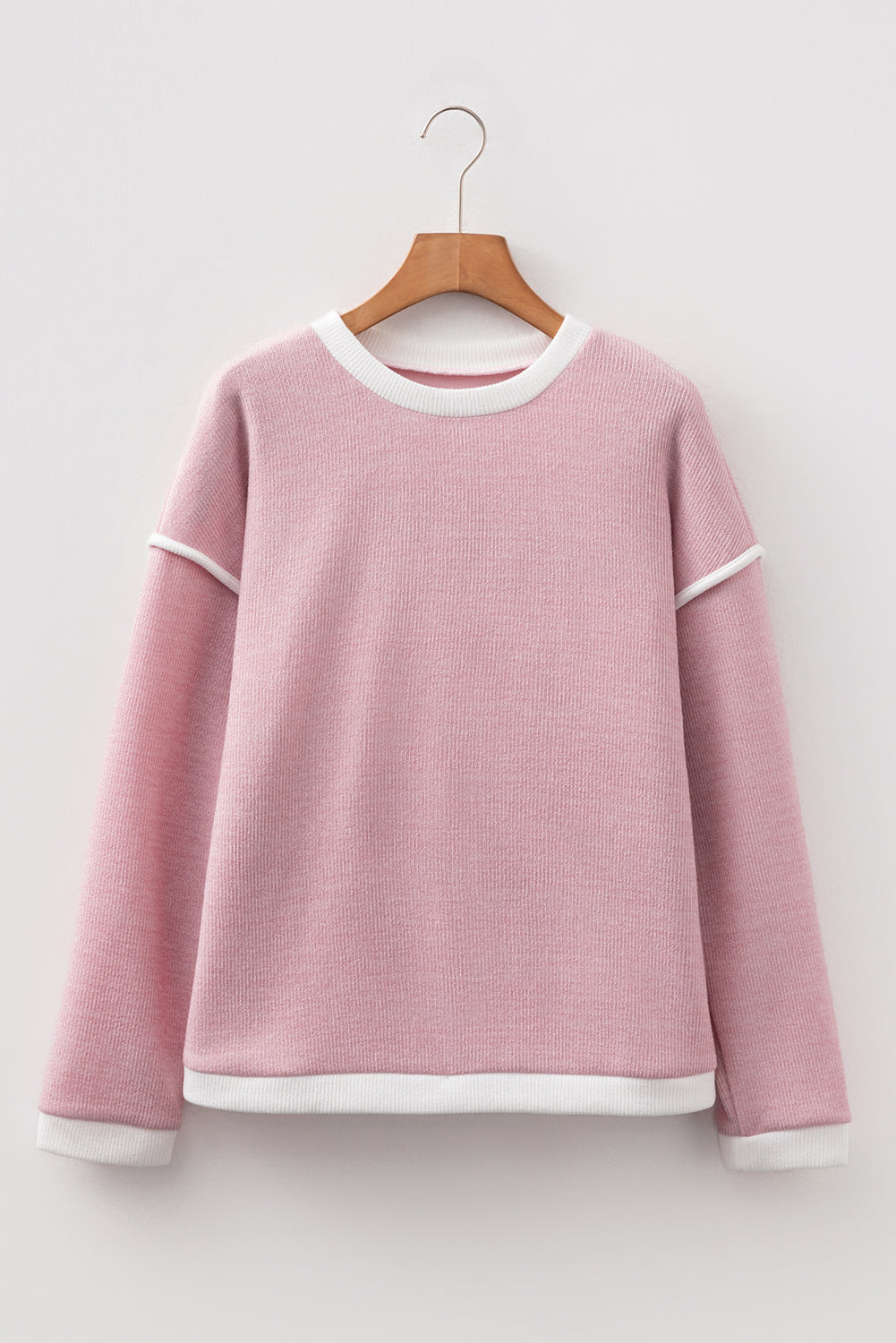 Contrast Trim Drop Shoulder Long Sleeve Knit Top