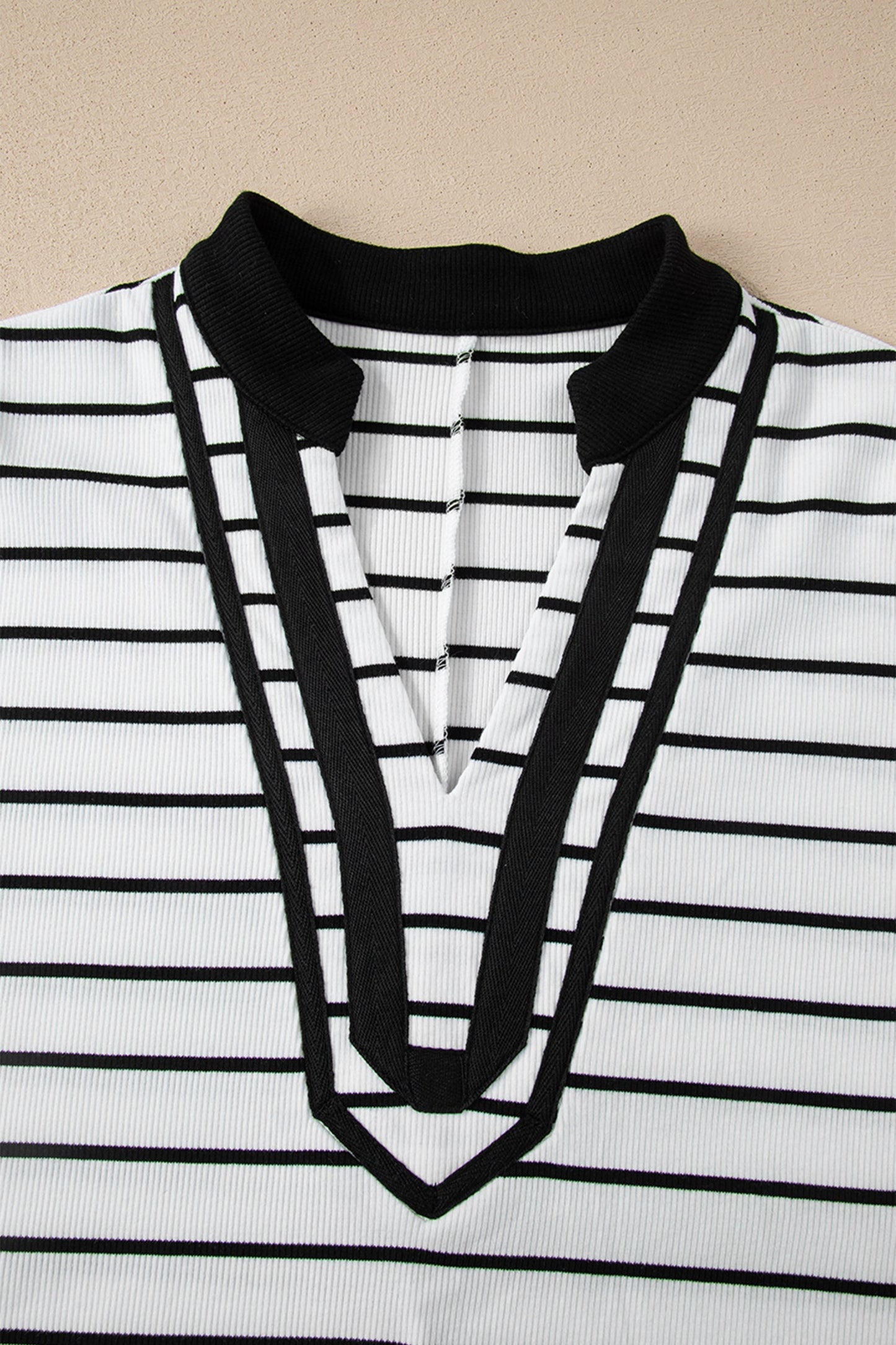Stripe Stand Collar V-Neck Dolman Sleeve Top
