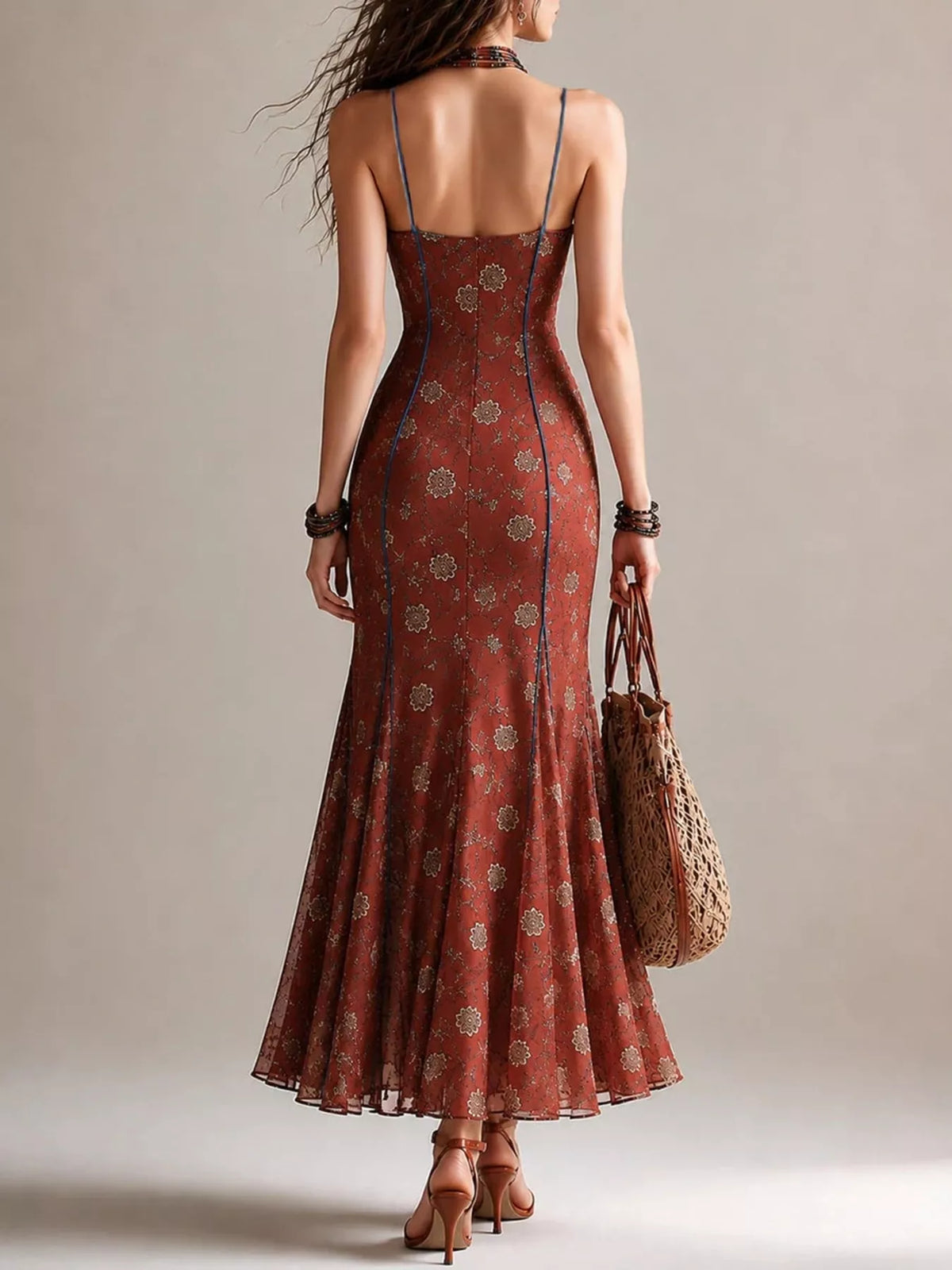Floral Print Spaghetti Strap Maxi Dress with High Slit
