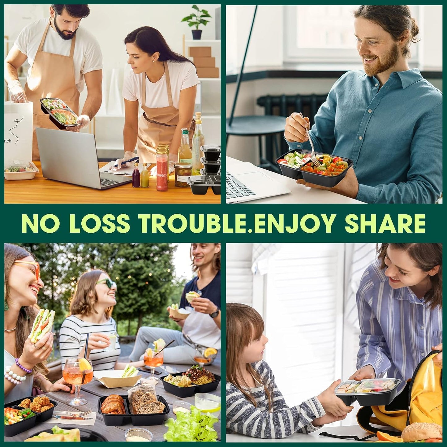 50 Pack 32OZ  2 square Compartment Meal Prep Containers Reusable, Food Containers with Lids
