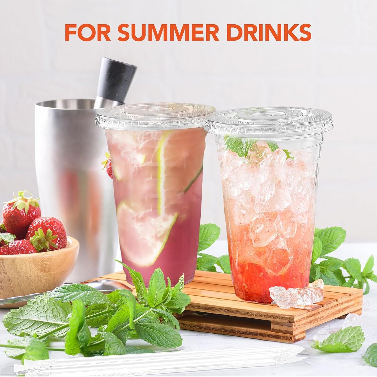 800 Sets 24oz Plastic Coffee Cups with Lids and Straws Wholesale