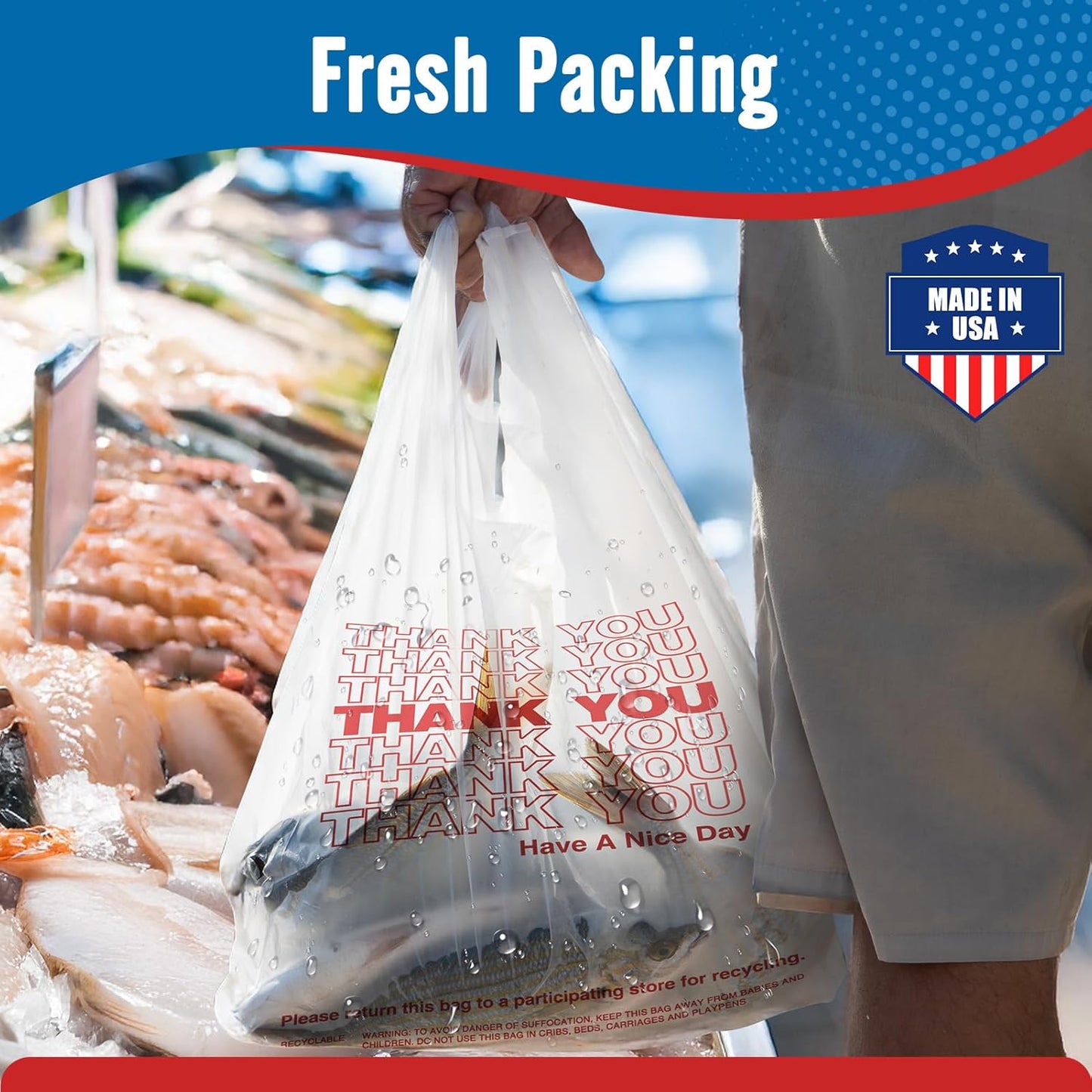 11.5x6.5x21“  0.47mil Thank You Plastic Bags 1000 Count Wholesale