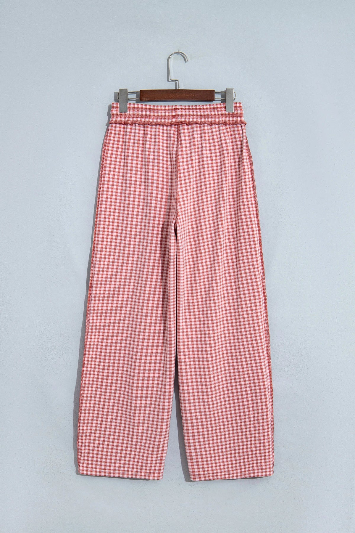 Gingham Exposed Seam Drawstring Elastic Waist Pants