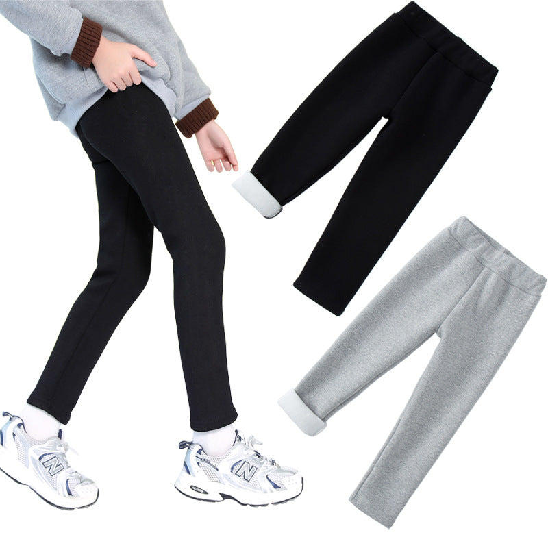 Fleece-lined Extra-thick Casual Pants For Kids