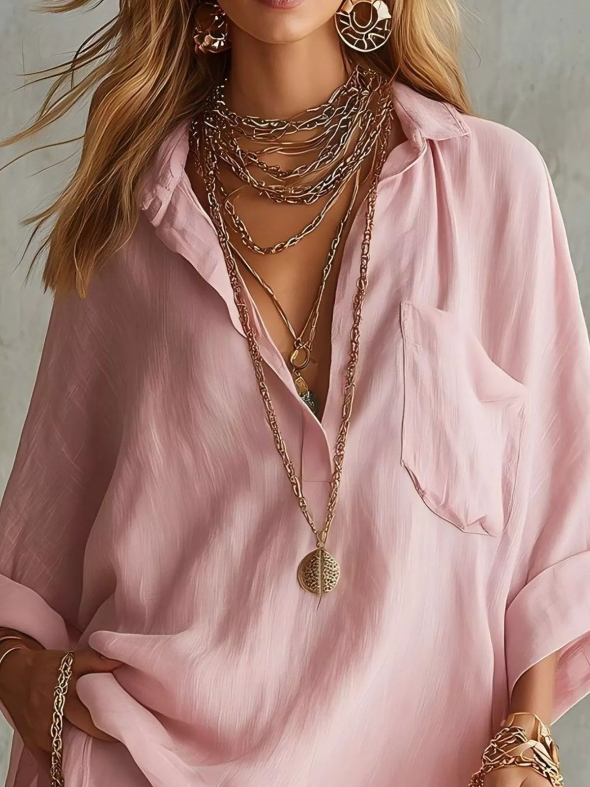 Full Size Oversized Long Sleeve Shirt and Shorts Two-Piece Set Plus Size