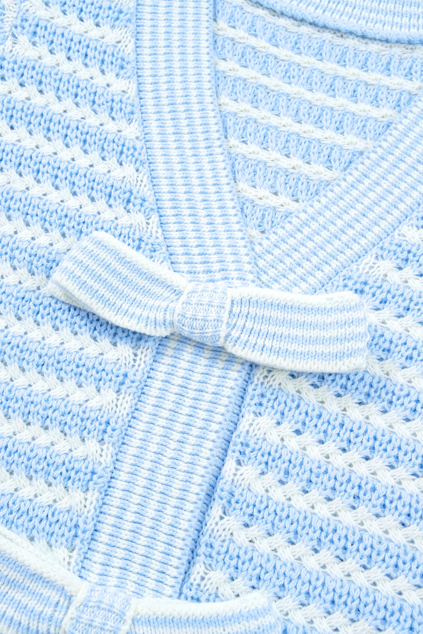 Stripe Bow Tie V-Neck Short Sleeve Sweater
