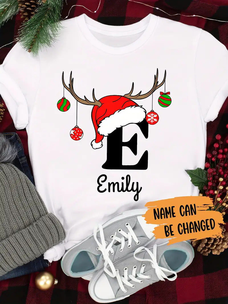 European And American Women's Clothing Merry Christmas Happy Short-sleeved T-shirt Women's Top Women's Round Neck