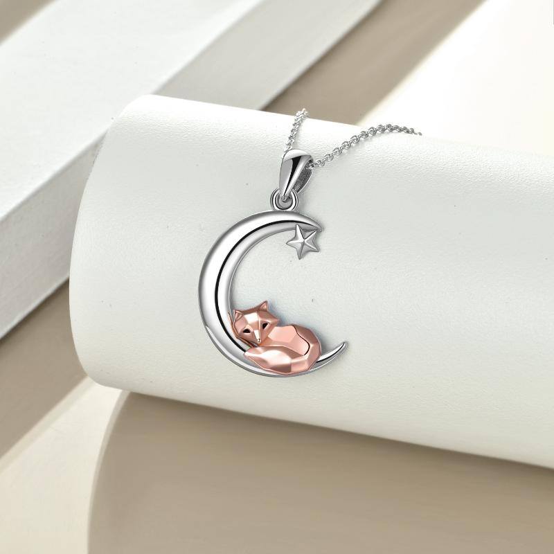 Fox Necklace Sterling Silver Origami Moon Fox Pendant Jewelry for Women Mom Wife