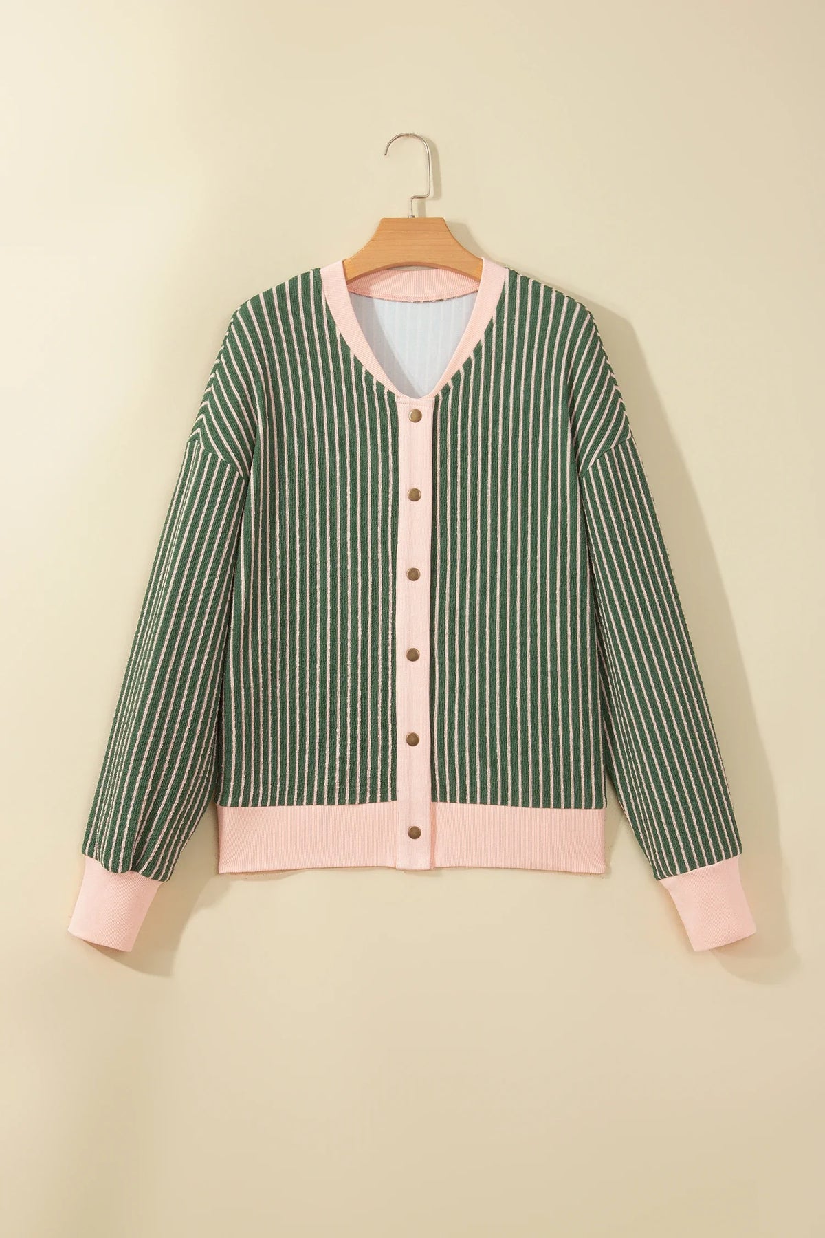 Stripe Contrast Trim Buttoned V-Neck Cardigan