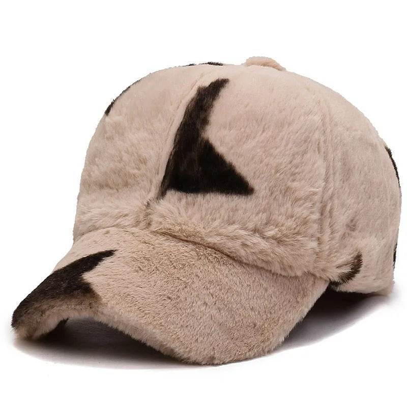 Leopard Print Fleece Baseball Cap - Winter Style