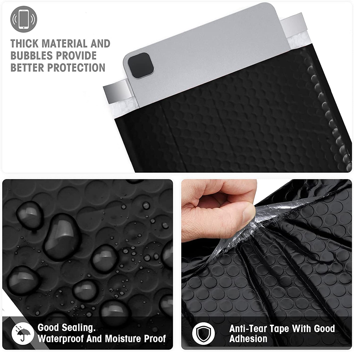8.5x12 Bubble Mailer Padded Envelope #2 | Usable Size 8.5x11"| Black