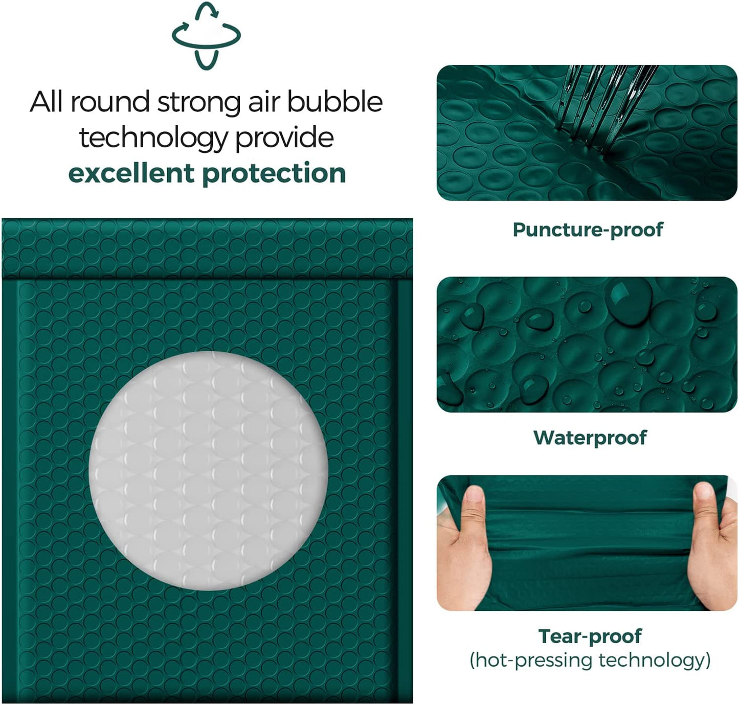 8.5x12 Bubble Mailer Padded Envelope #2 | Usable Size 8.5x11"| Forest Green