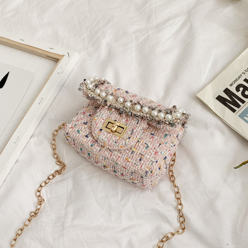 New Woolen Cloth Chain Pearl Accessories Girls Coin Purse
